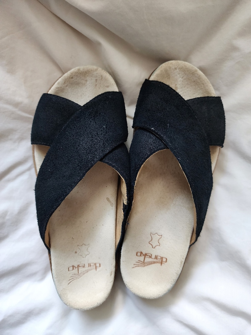 Dansko Black Suede Crisscross Slide Sandals